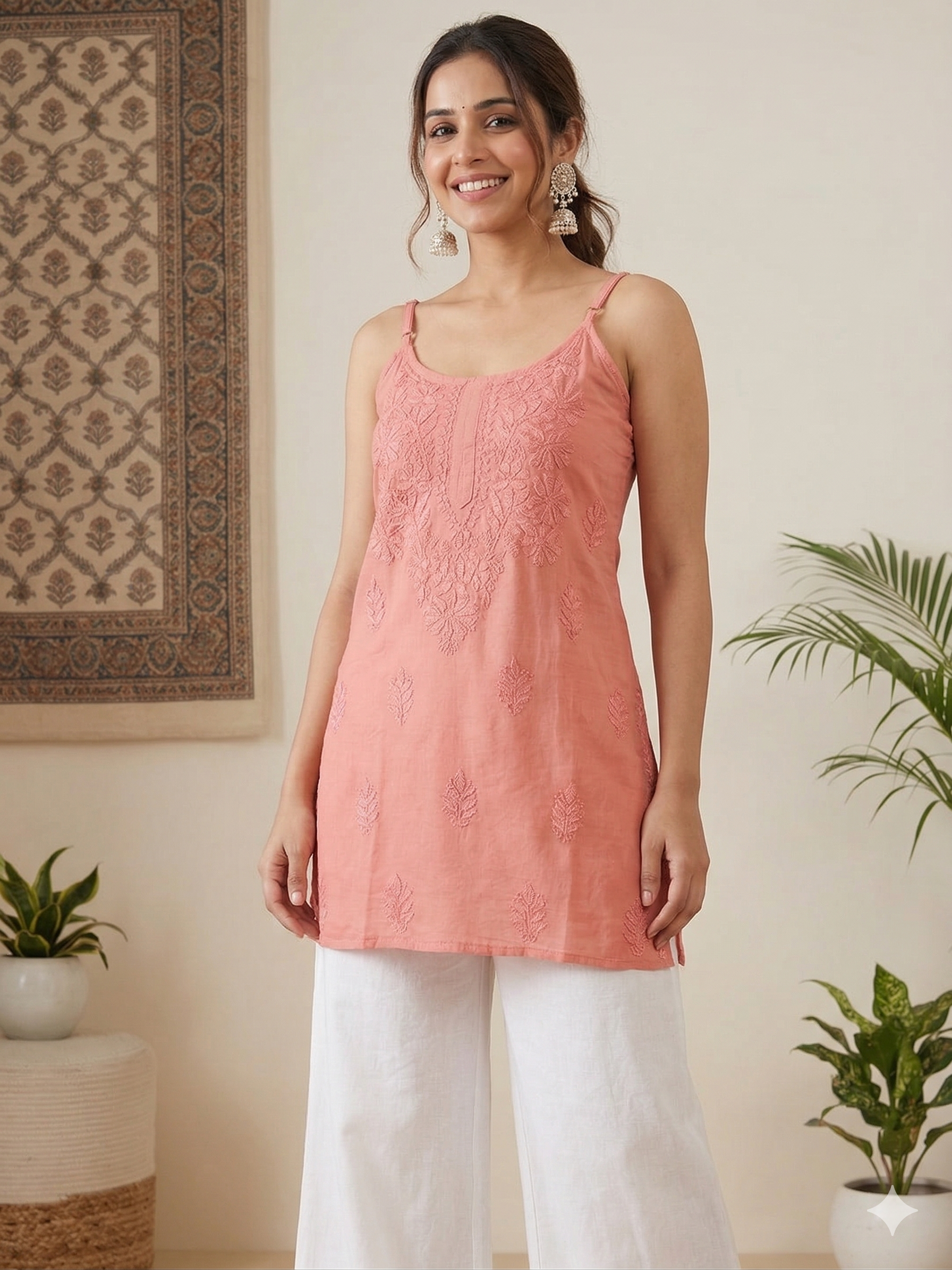 Rayon Chikankari Sleeveless Short kurti Top