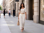 White Cotton Straight Palazzo Pants With Lace Border