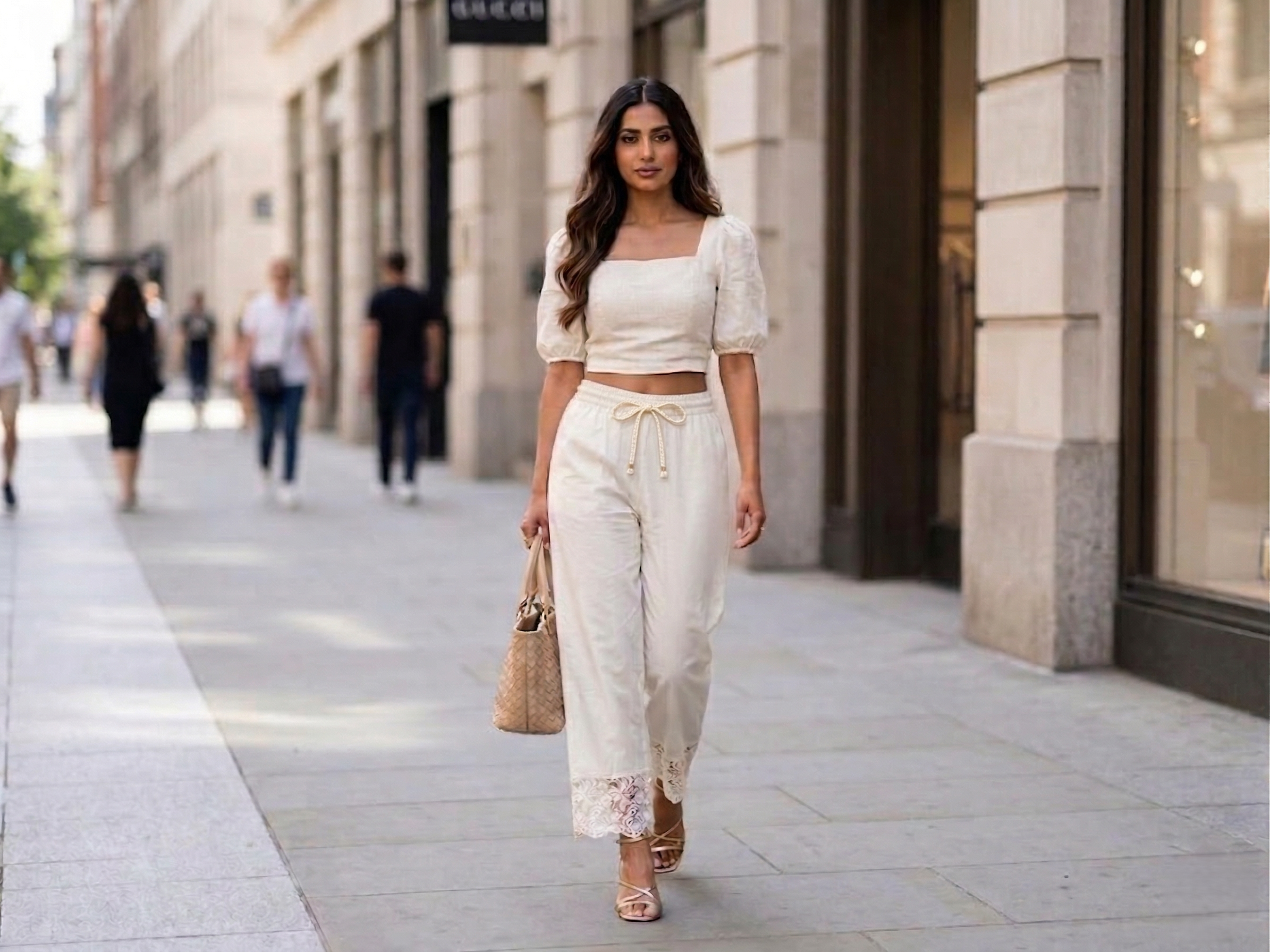 White Cotton Straight Palazzo Pants With Lace Border