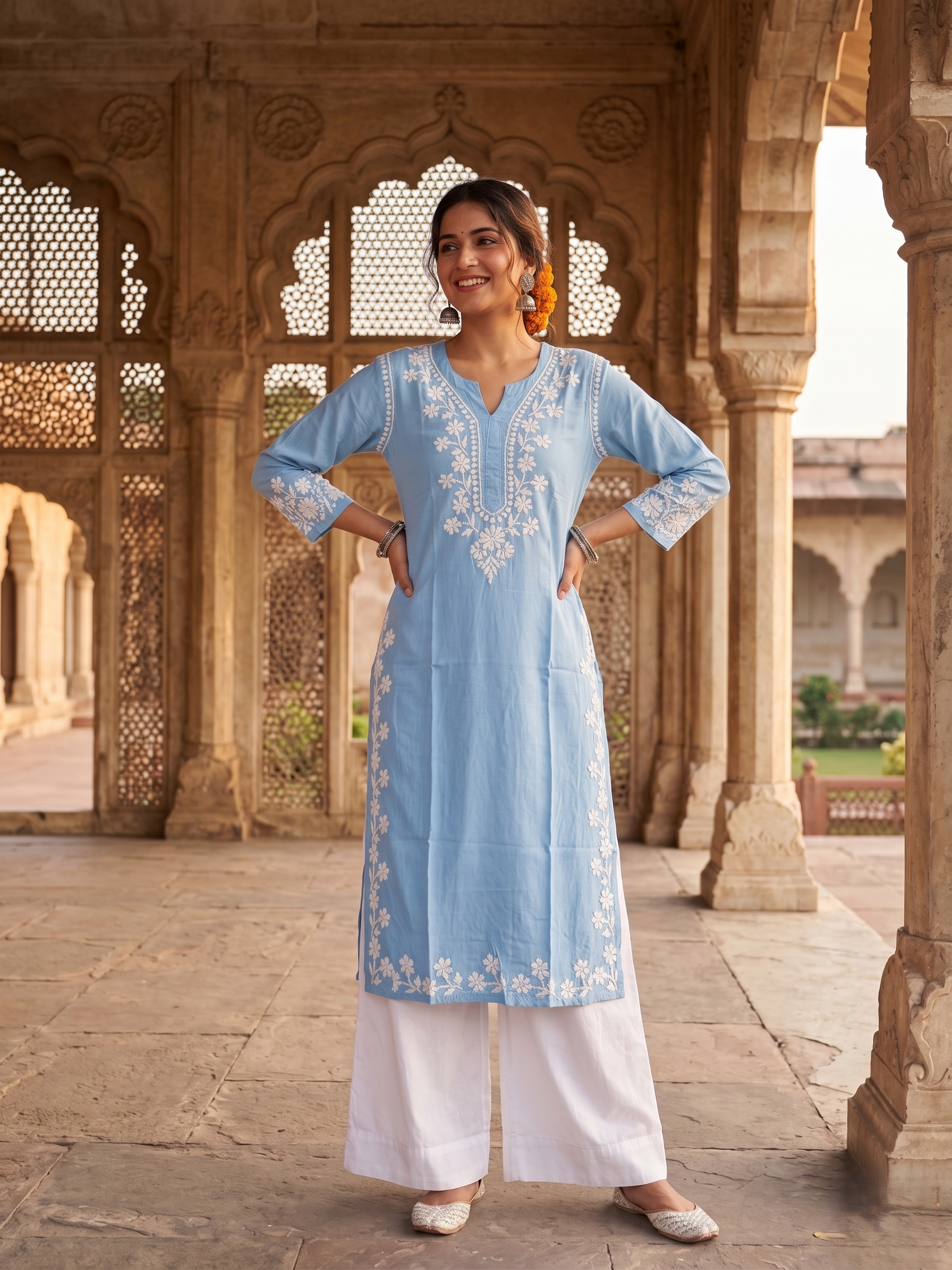 Hand Embroidered Premium Rayon Chikankari Kurti Top ( Top Only)