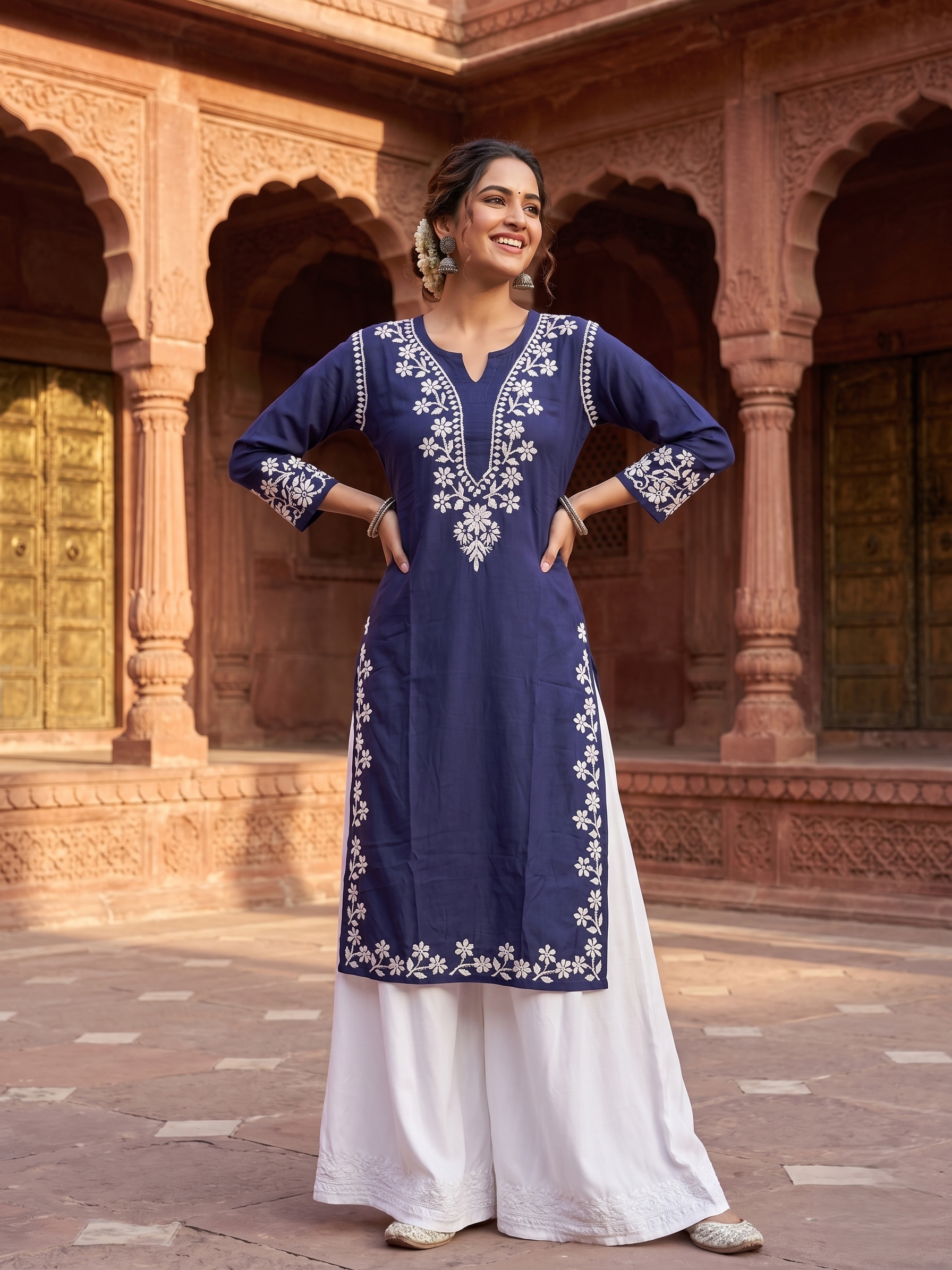 Hand Embroidered Premium Rayon Chikankari Kurti Top ( Top Only)