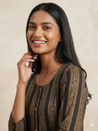 Black Gold foil Printed Cotton Short Kurti Top
