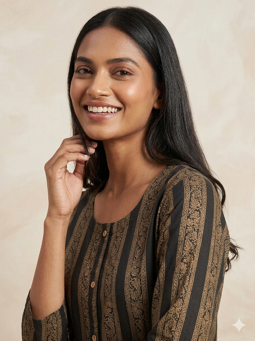 Black Gold foil Printed Cotton Short Kurti Top