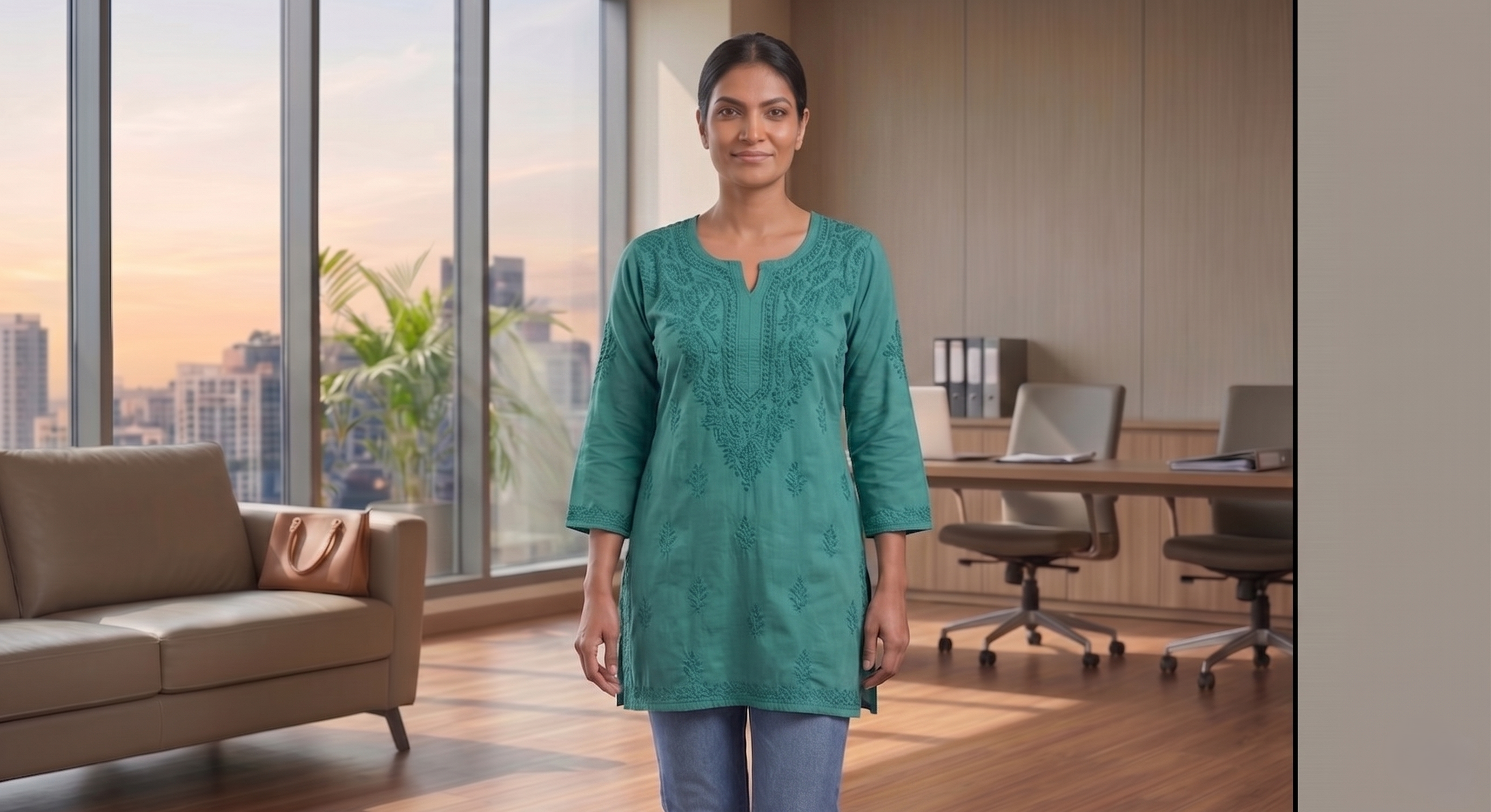 Lucknowi Chikankari  Rayon Short Kurti Top