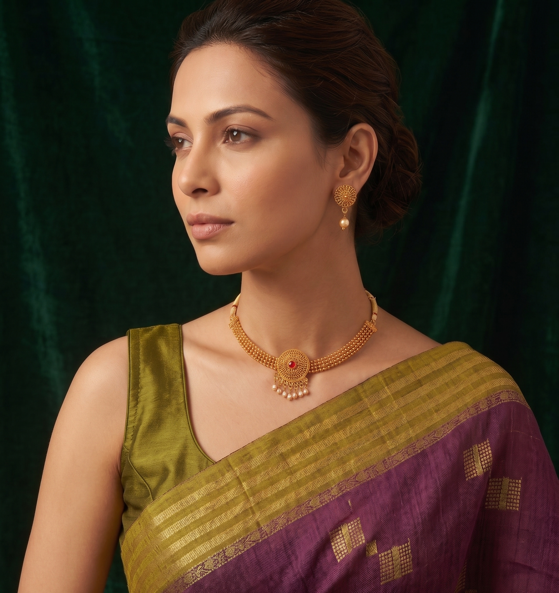 Gold toned Necklace  with matching Earrings Set