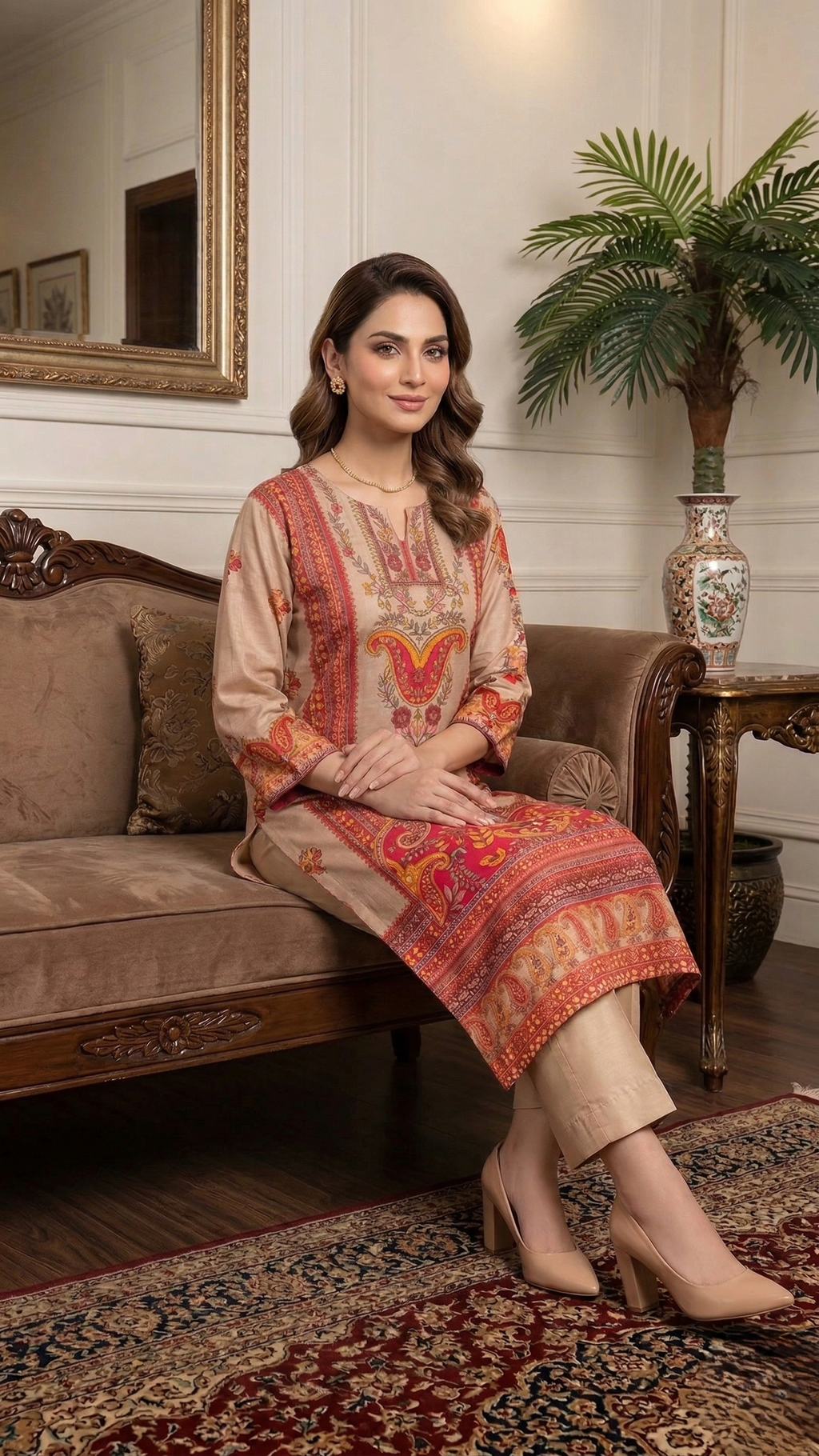 Off white Crepe silk Hand embroidered kurti Set