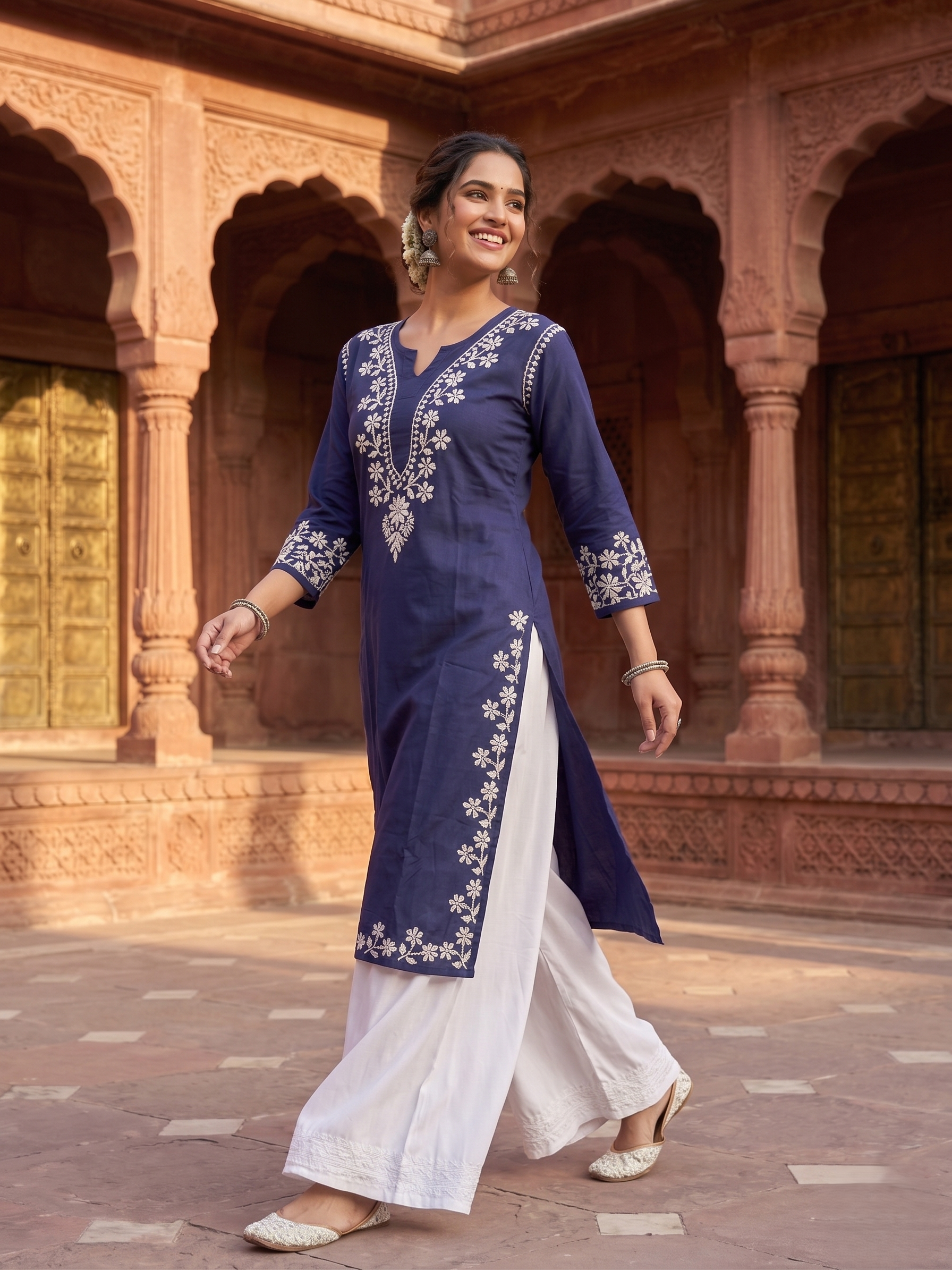 Hand Embroidered Premium Rayon Chikankari Kurti Top ( Top Only)