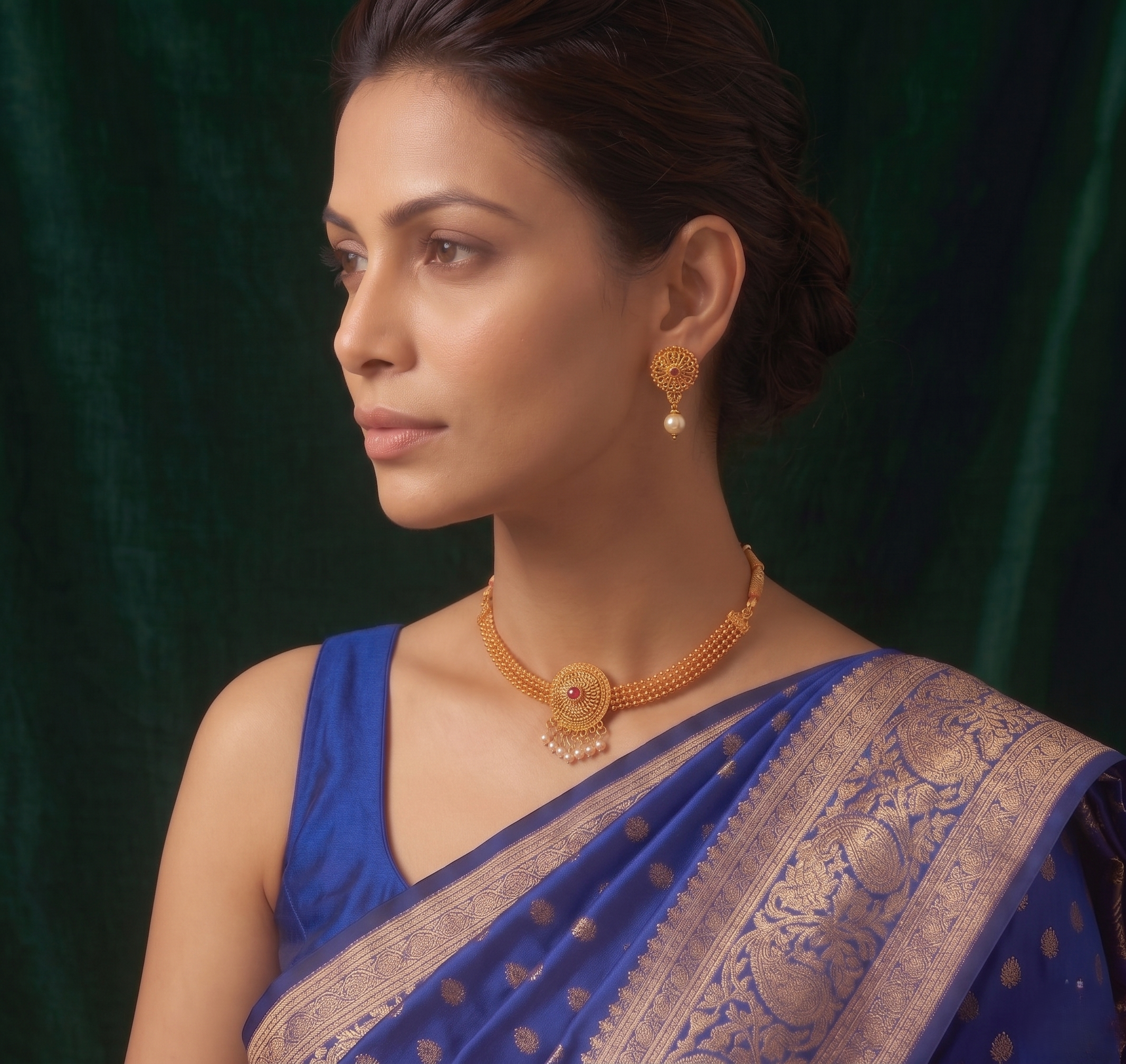 Gold toned Necklace  with matching Earrings Set