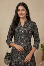 Black Printed Rayon Co-Ord Set
