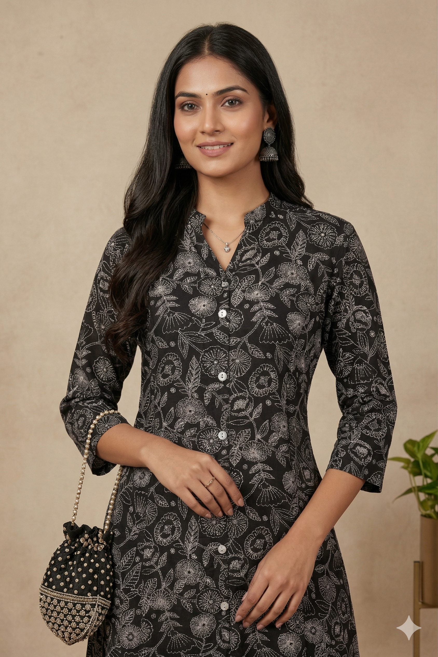 Black Printed Rayon Co-Ord Set