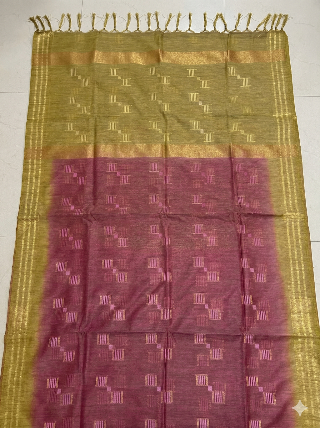 Mauve & Olive Tussar Munga Silk Handloom Saree