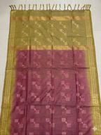 Mauve & Olive Tussar Munga Silk Handloom Saree