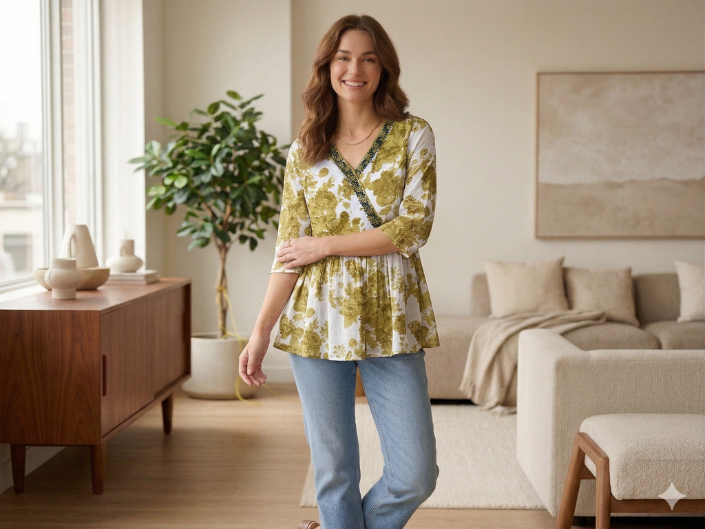 Floral Printed Soft Cotton Peplum Top