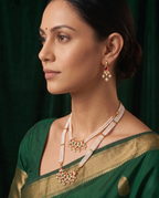 Gold-Toned Pearl Layered Necklace Set with Matching Earrings