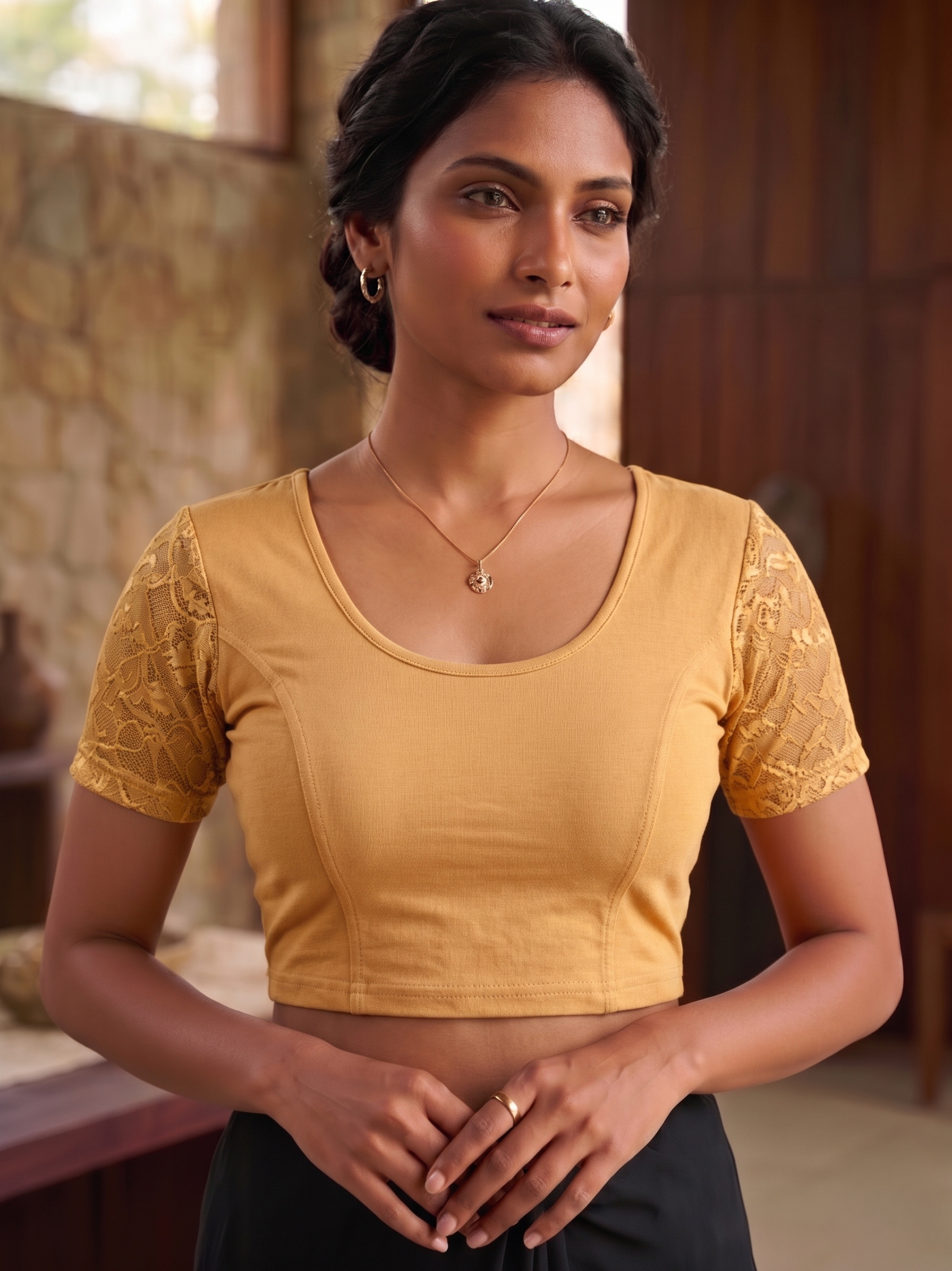 Liva with Net Sleeves Readymade Saree Blouse