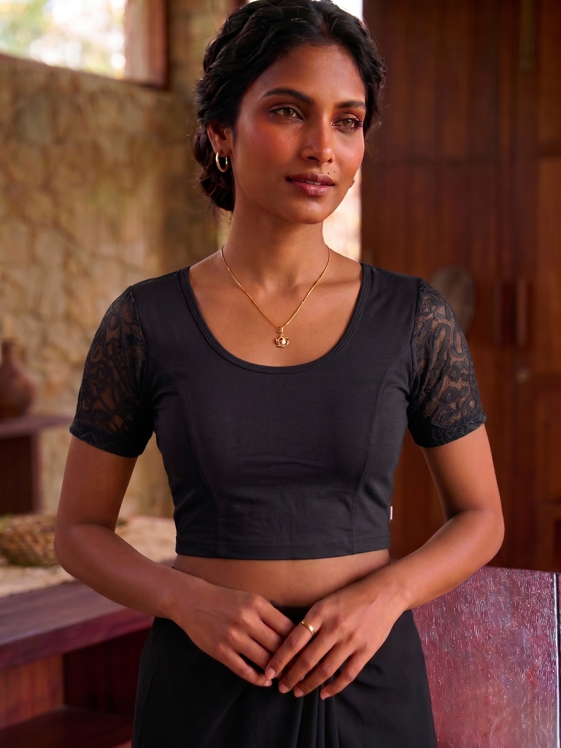 Liva with Net Sleeves Ready to Wear Saree Blouse