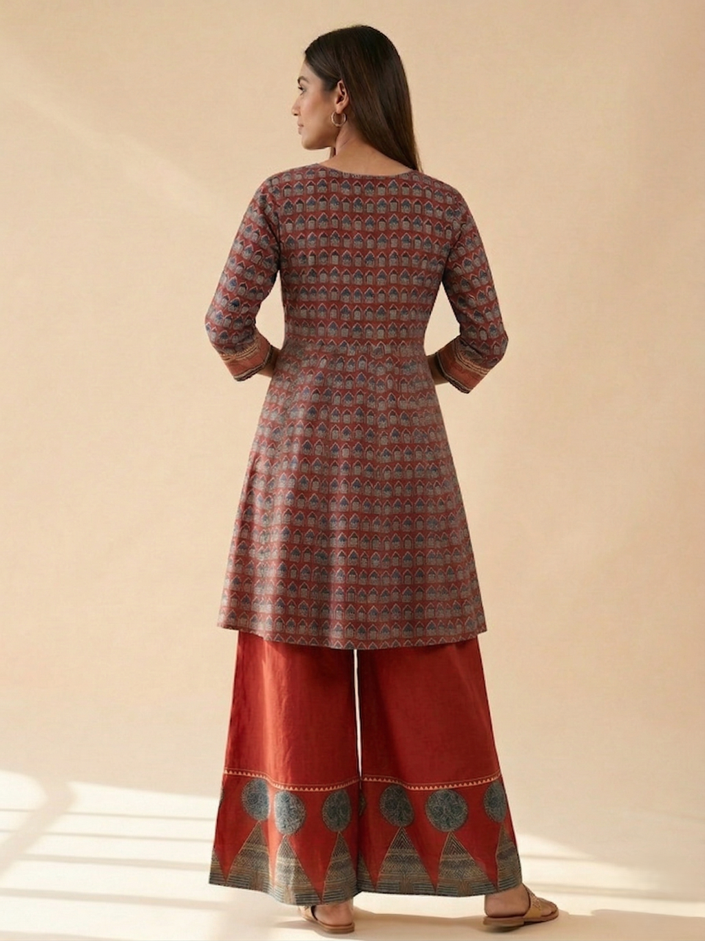 Pure cotton Medium Length Anarkali Kurti With Wide Leg Palazzo