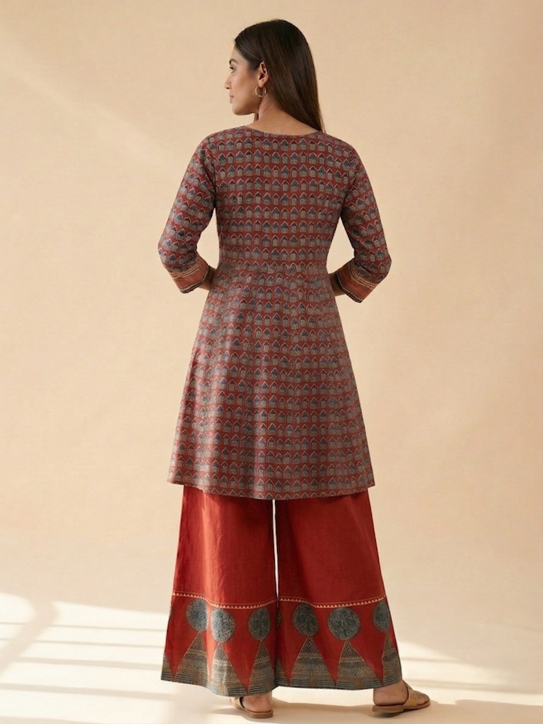 Pure cotton Medium Length Anarkali Kurti With Wide Leg Palazzo