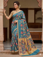 Kalamkari Printed Jaipur Crush Silk Saree