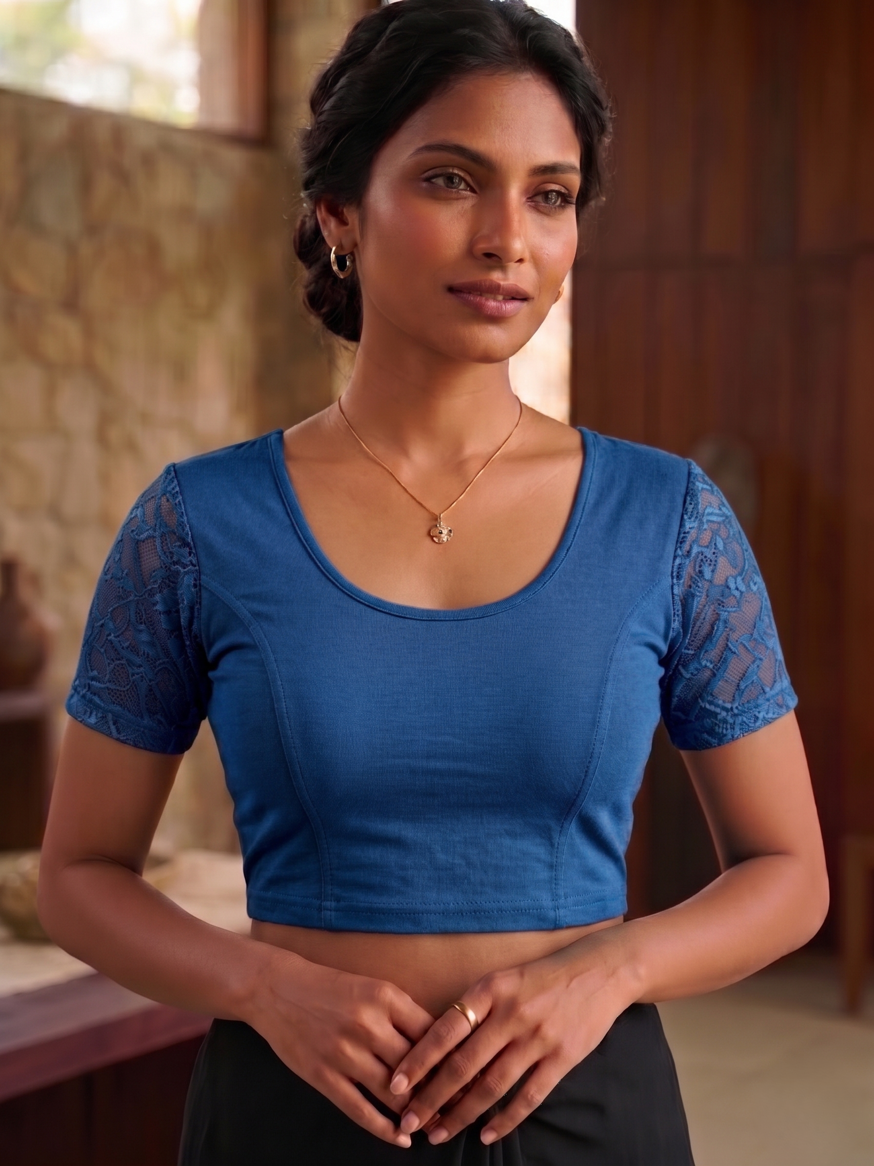 Liva with Net Sleeves Ready to Wear Saree Blouse