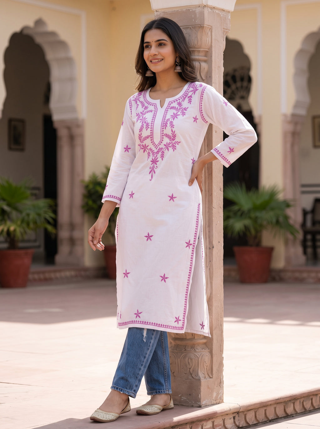 Pure Cotton White Chikankari Kurti Top
