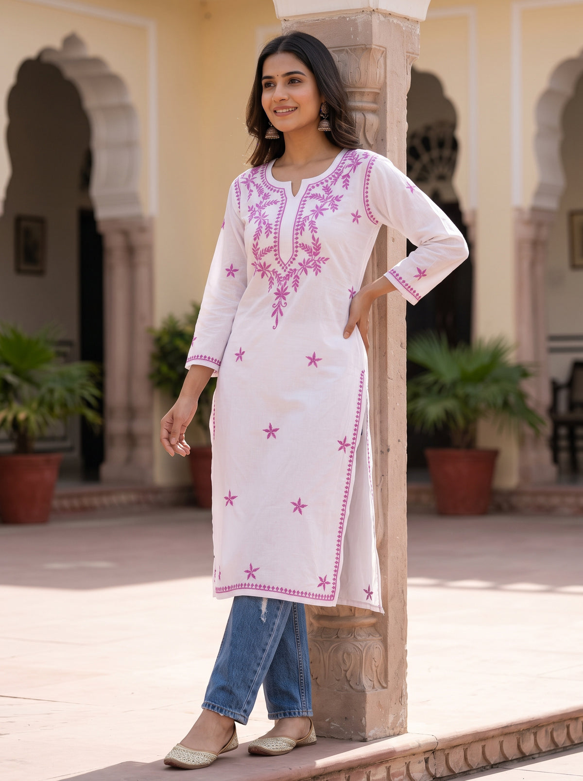 Pure Cotton White Chikankari Kurti Top