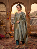 Kanjeevarm Jaquard With Embroidery Kurti Pants Dupatta Set
