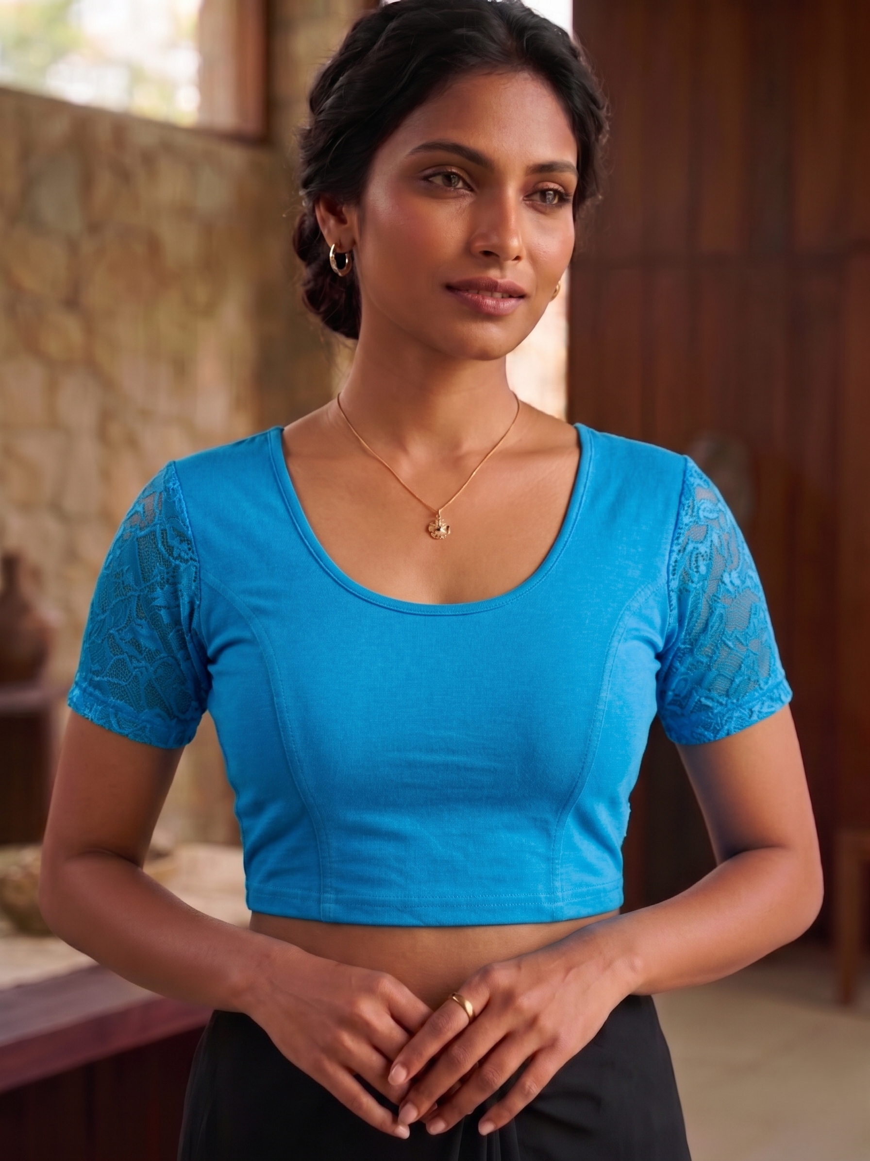 Liva with Net Sleeves Ready to Wear Saree Blouse