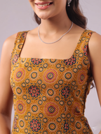 Ajrak Cotton Sleeveless Short Kurtis