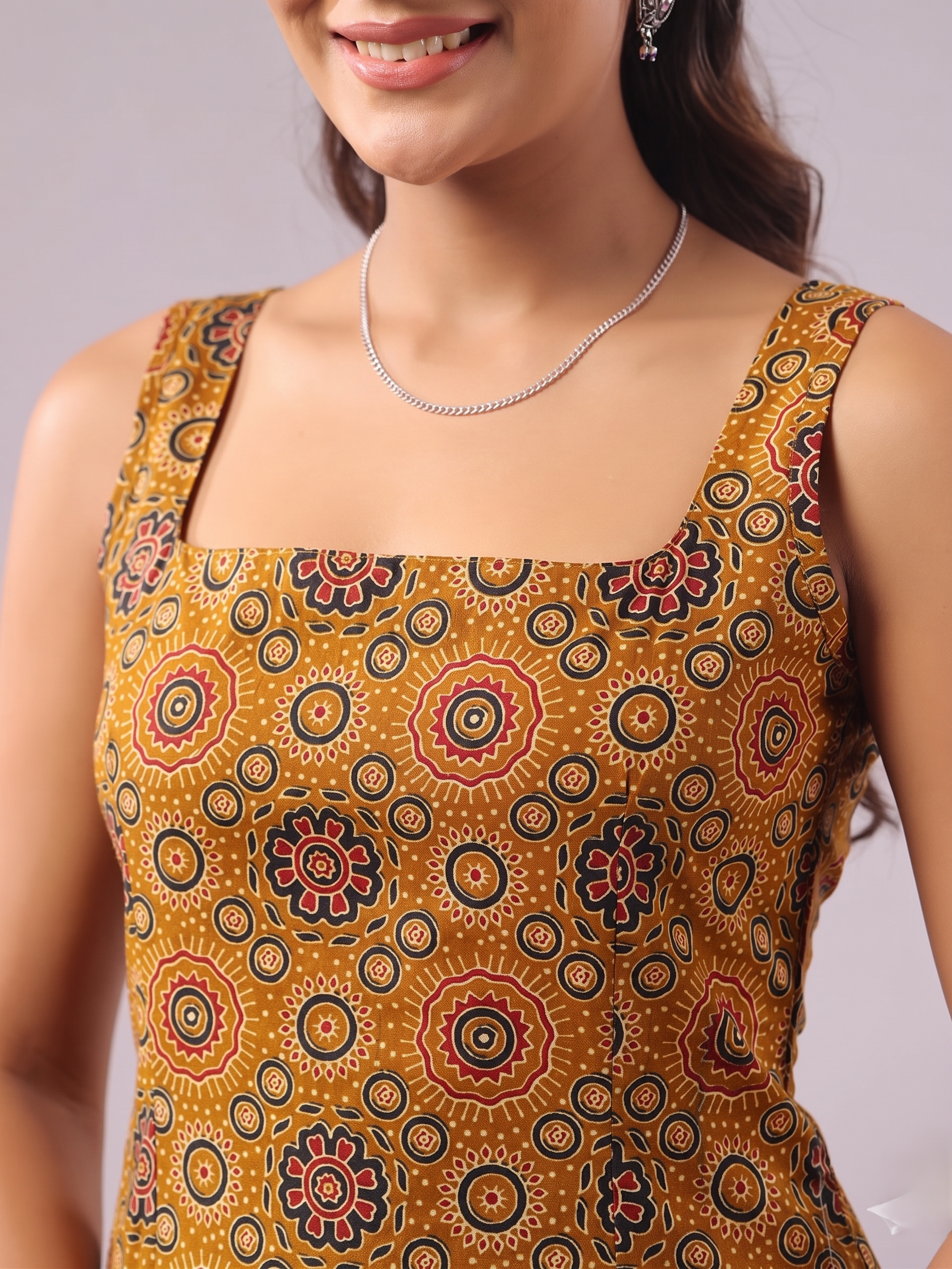 Ajrak Cotton Sleeveless Short Kurtis