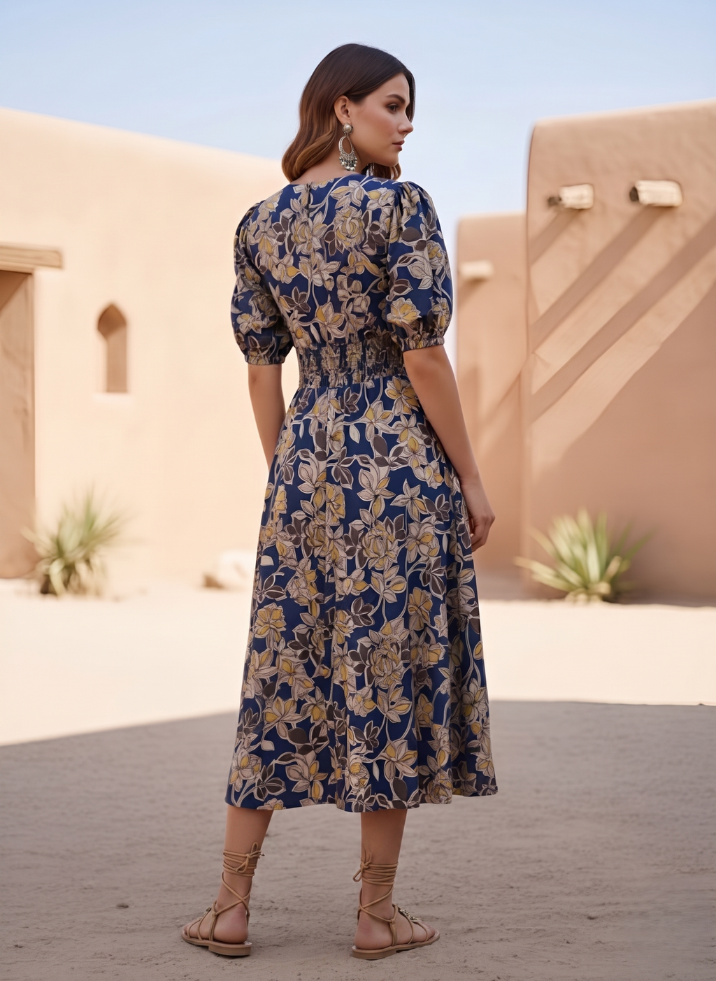 Navy Blue Cotton Floral printed  Dress