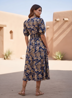 Navy Blue Cotton Floral printed  Dress