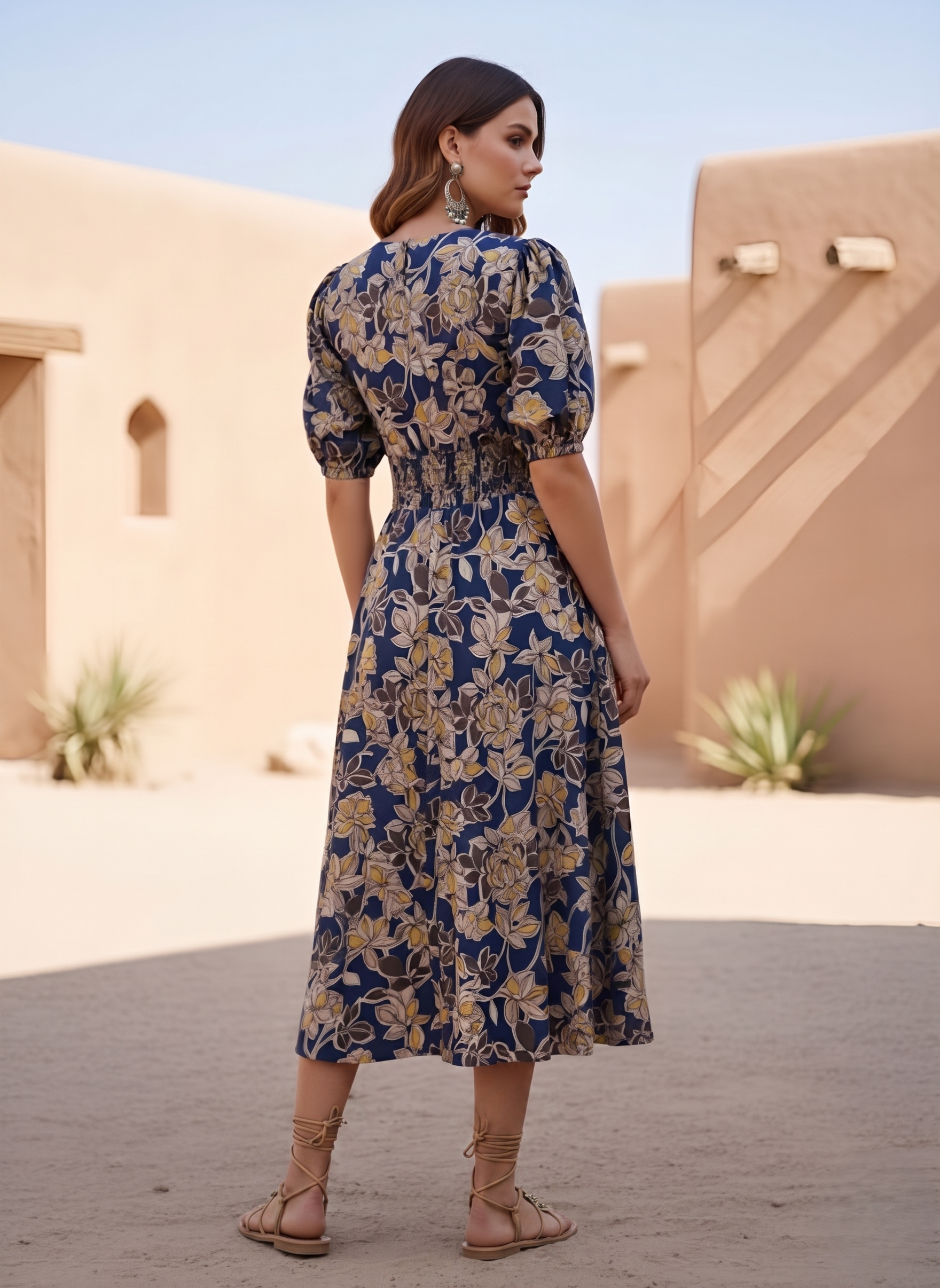 Navy Blue Cotton Floral printed  Dress