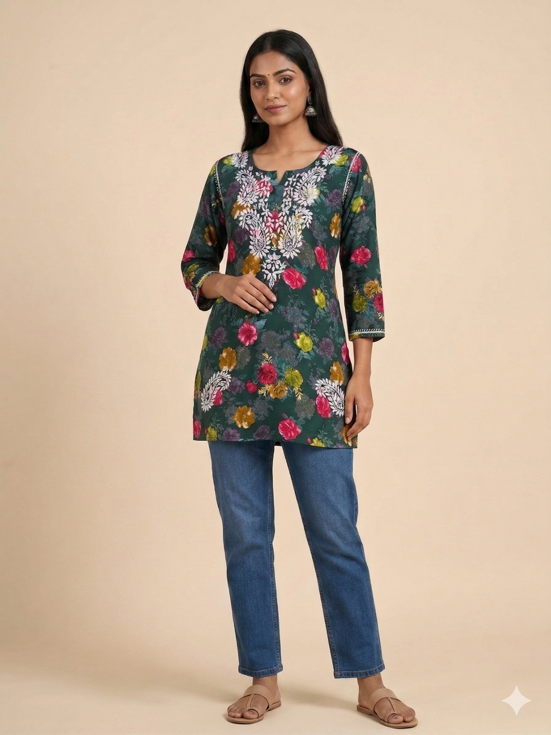 Lucknowi Chikankari Printed Rayon Short Kurti Top
