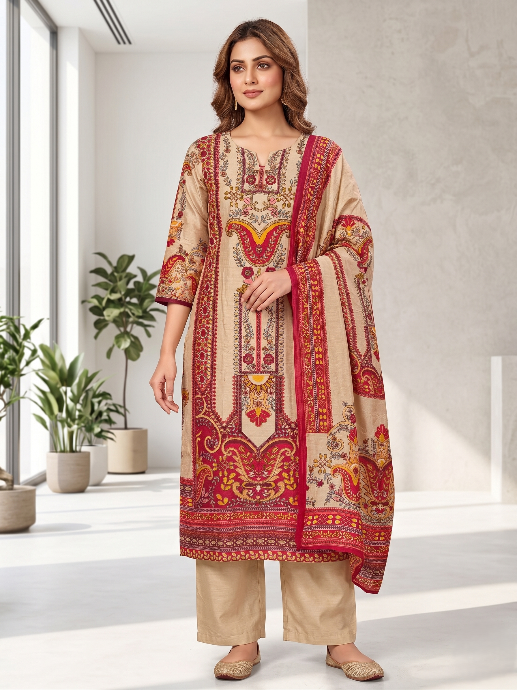Off white Crepe silk Hand embroidered kurti Set
