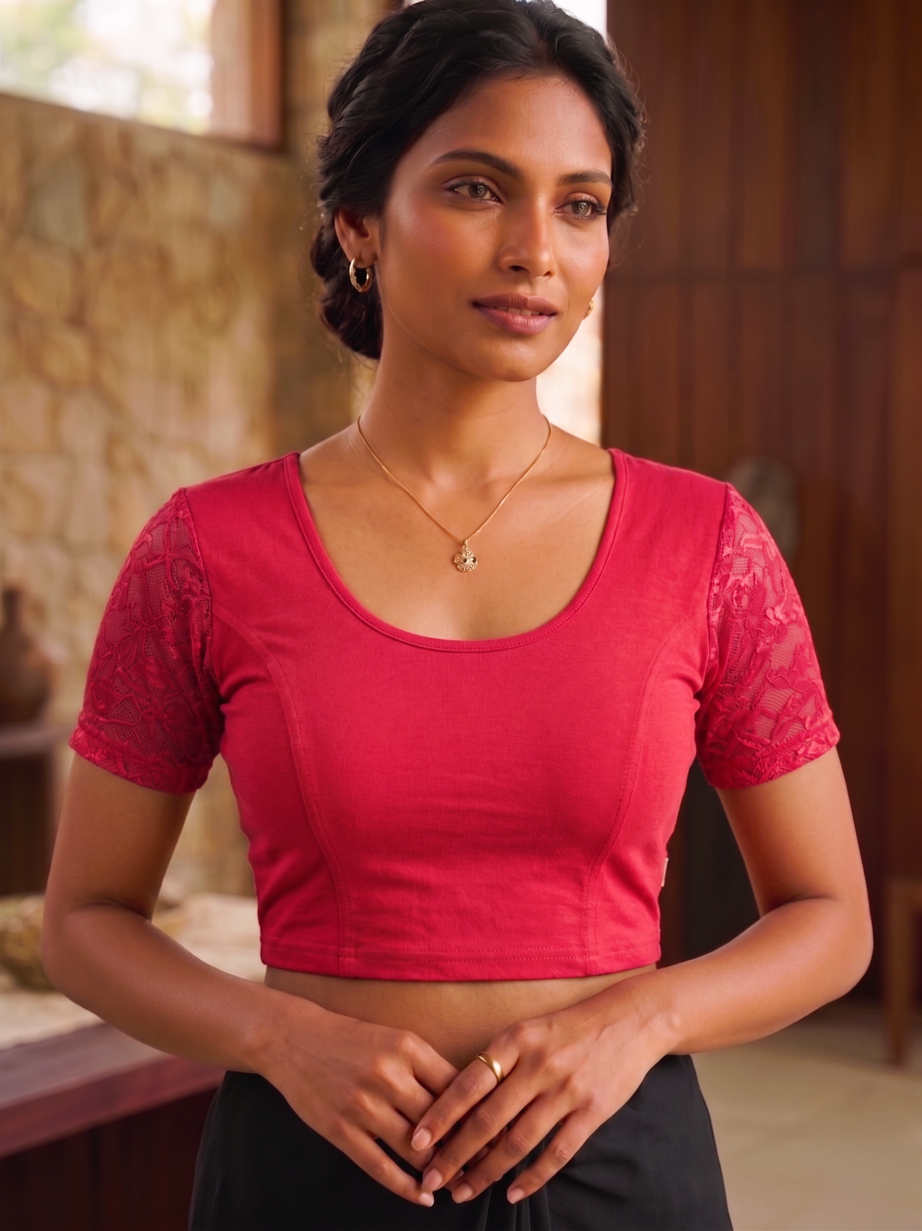 Liva with Net Sleeves Ready to Wear Saree Blouse