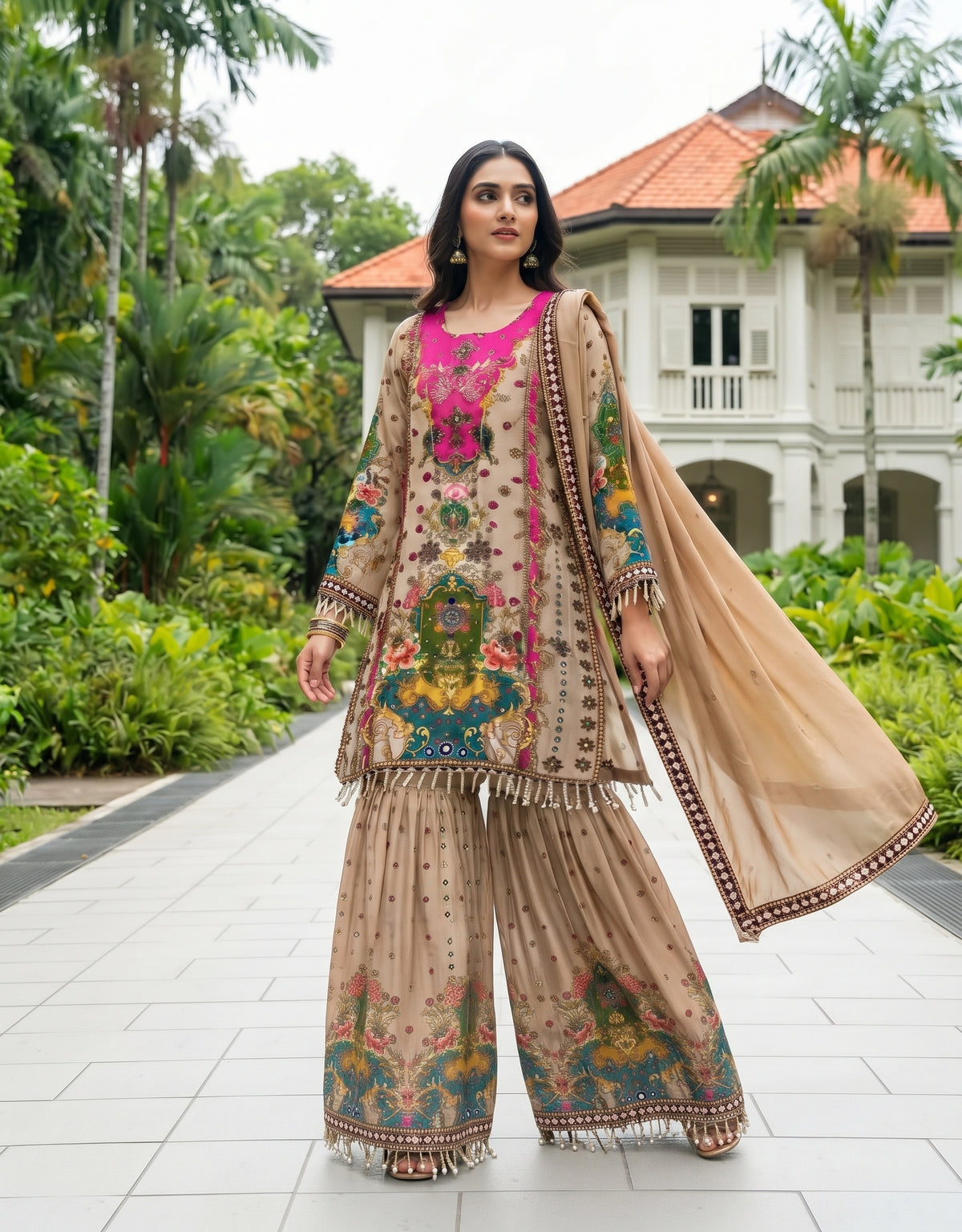 Modal Silk Multi Printed Sharara Set