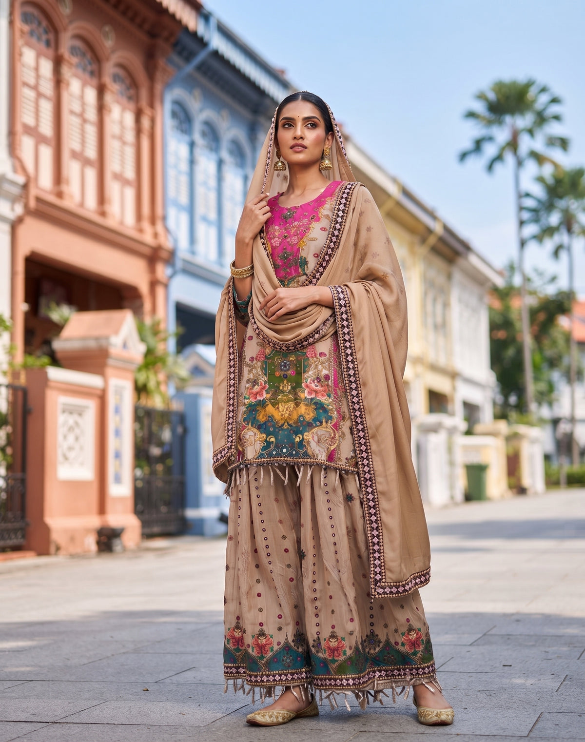 Muslin Silk Multi Printed Sharara Set