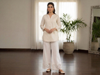 White Cotton Straight Palazzo Pants With Lace Border