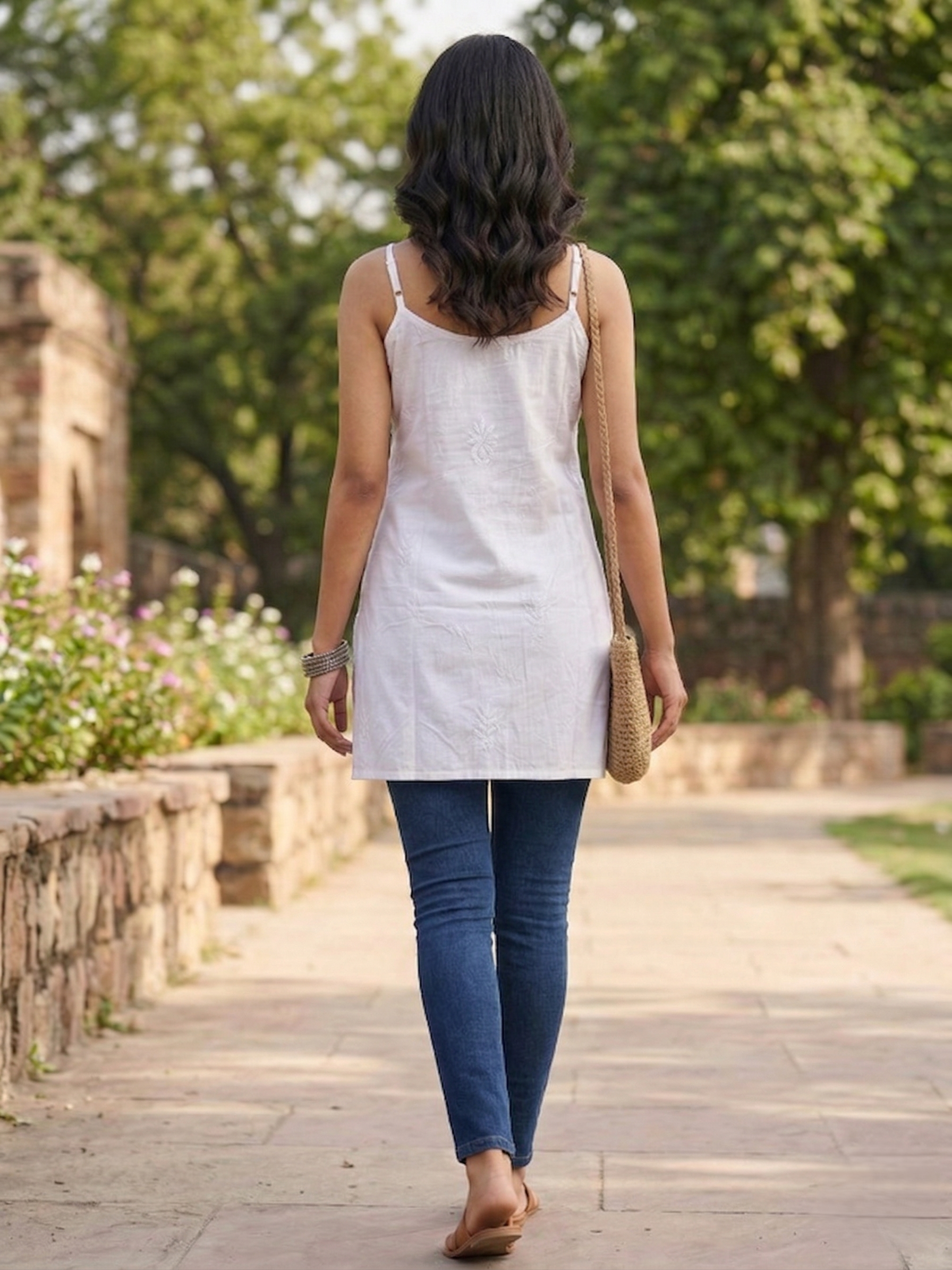 Chikankari Sleeveless Short kurti Top