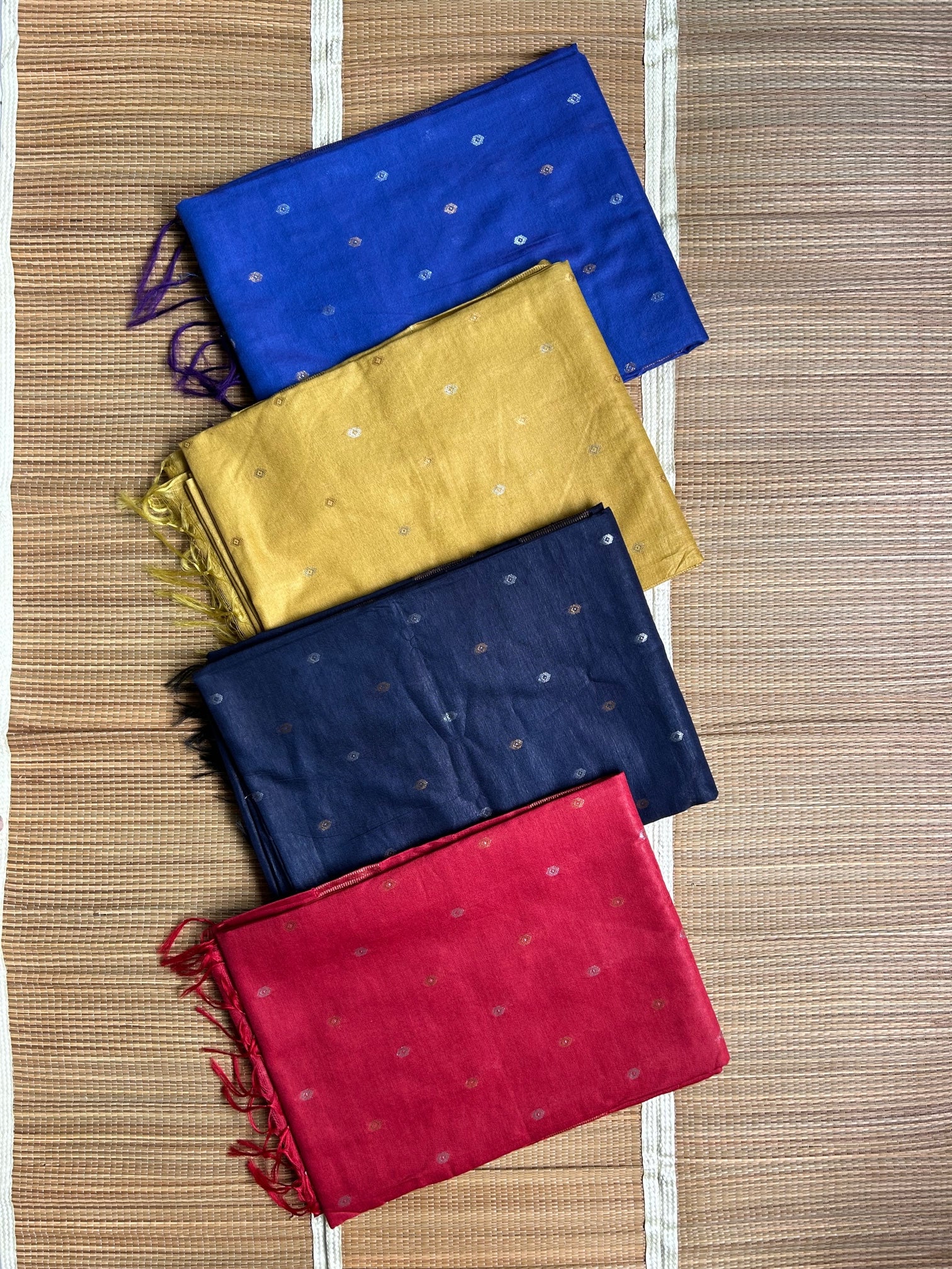 Tusser Mulberry Silk Handloom Saree with Silver & Gold  Zari weave