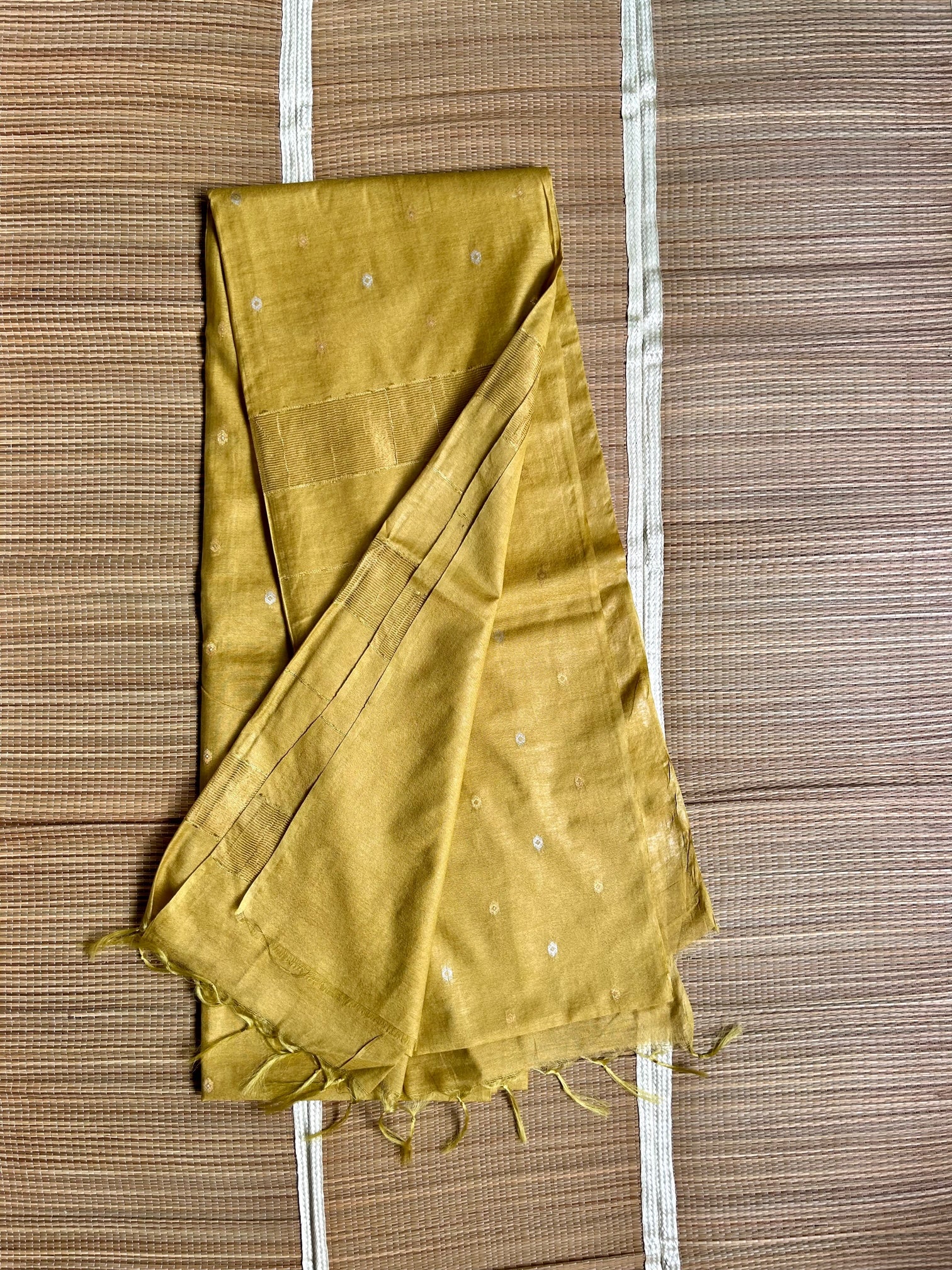 Tusser Mulberry Silk Handloom Saree with Silver & Gold  Zari weave