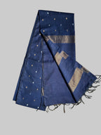 Tusser Mulberry Silk Handloom Saree with Silver & Gold  Zari weave