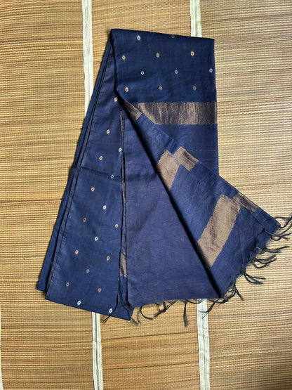 Tusser Mulberry Silk Handloom Saree with Silver & Gold  Zari weave