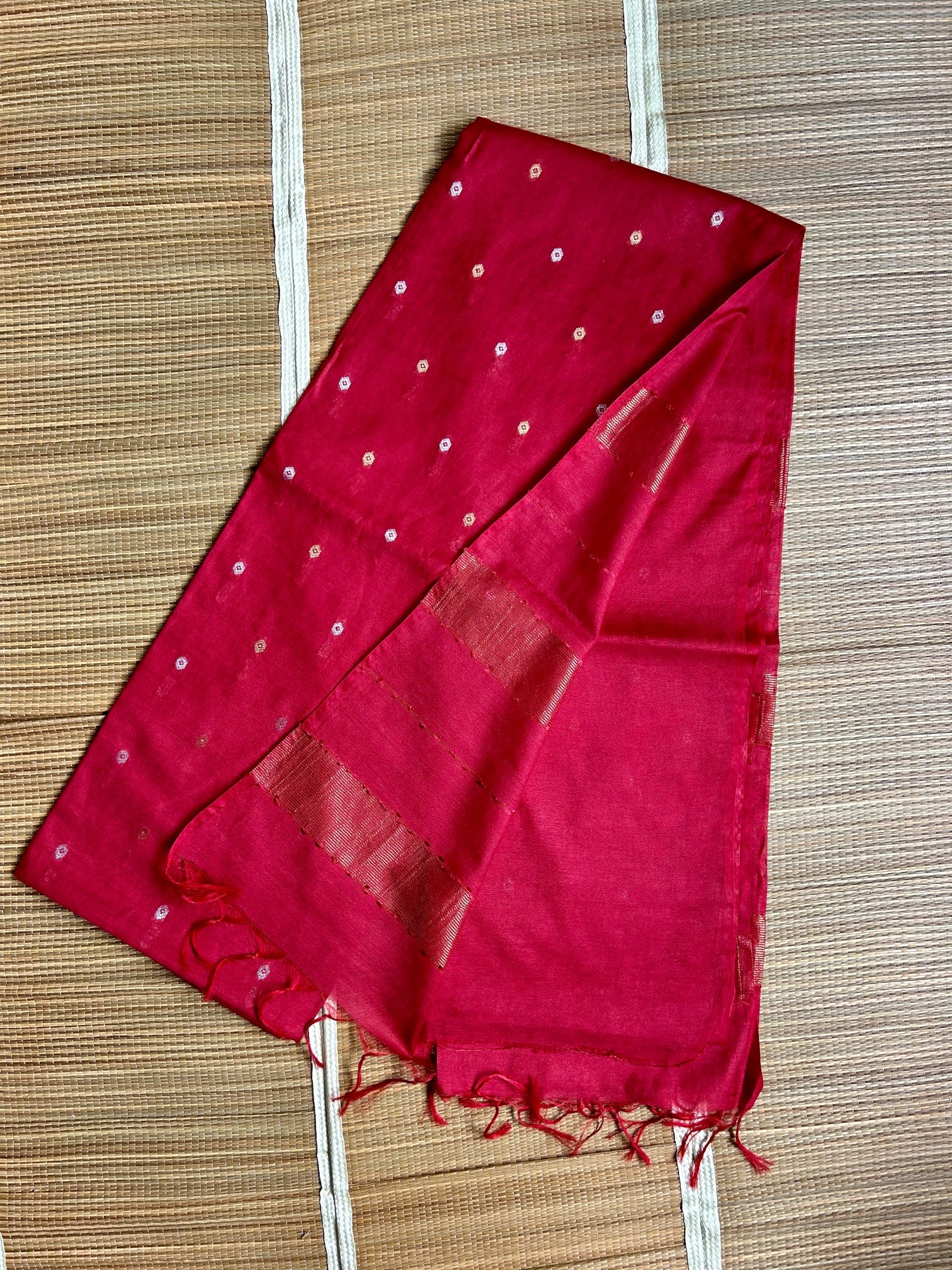Tusser Mulberry Silk Handloom Saree with Silver & Gold  Zari weave