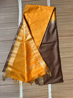 Load image into Gallery viewer, Brown &amp; Mango Yellow Tusser Mulberry Saree
