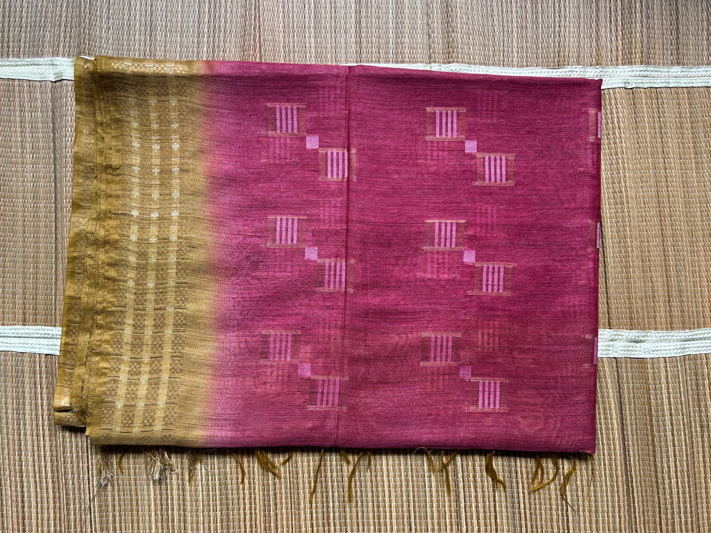 Mauve & Olive Tussar Munga Silk Saree