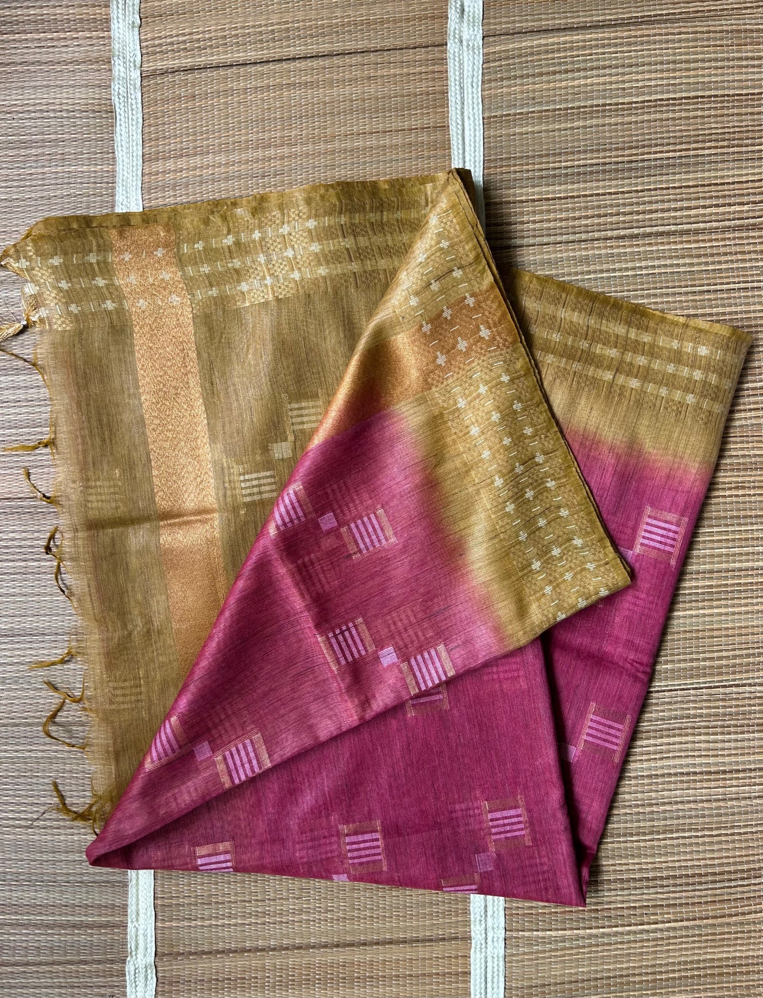 Mauve & Olive Tussar Munga Silk Saree