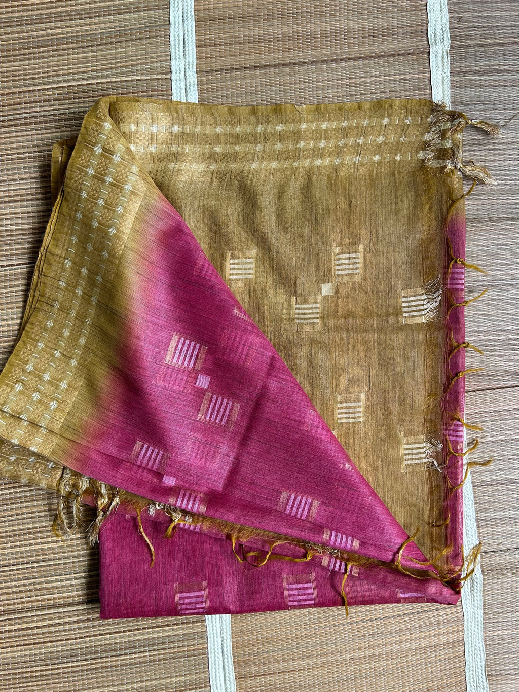 Mauve & Olive Tussar Munga Silk Saree