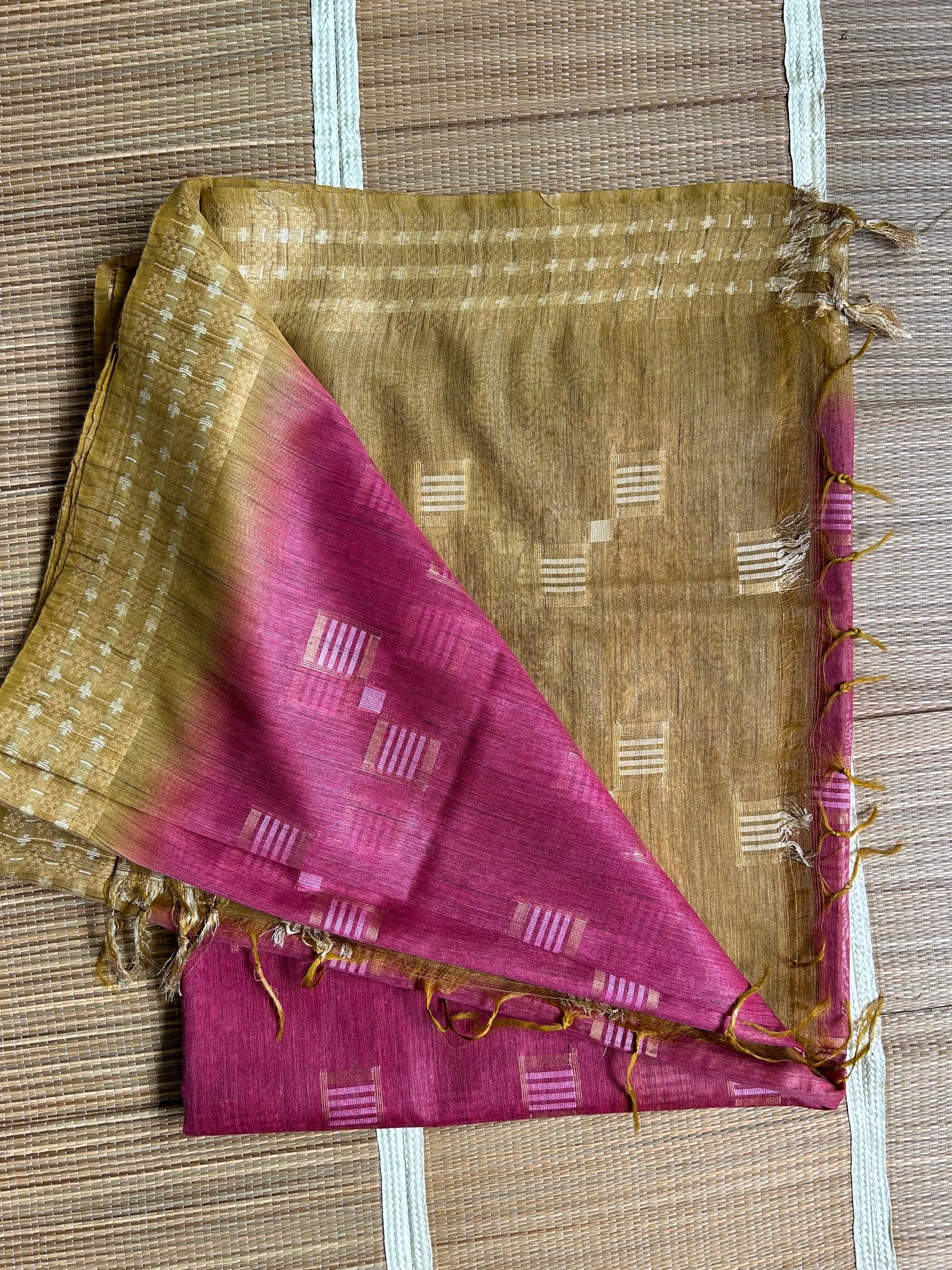 Mauve & Olive Tussar Munga Silk Saree